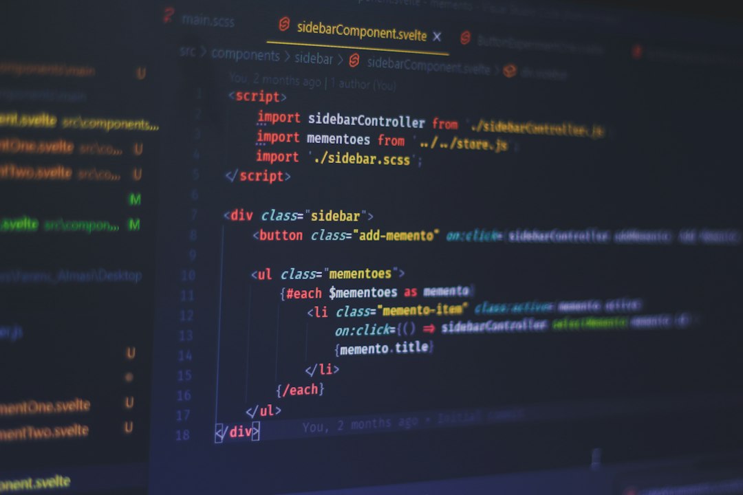 Code editor on a computer screen for website development